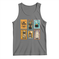 Black Cat Pumpkin Tank Top Retro Halloween Ghots Cat Stamp - Wonder Print Shop