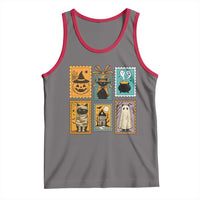Black Cat Pumpkin Tank Top Retro Halloween Ghots Cat Stamp - Wonder Print Shop