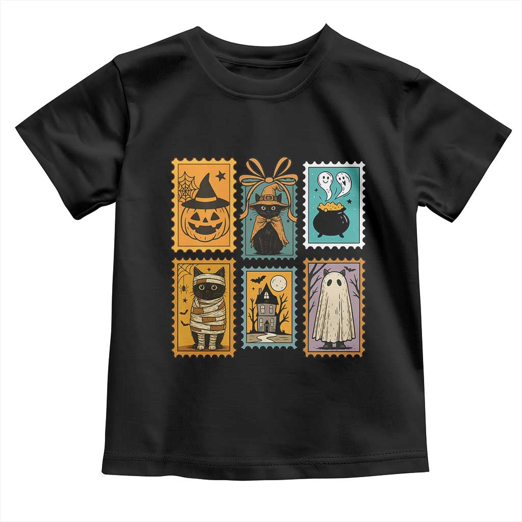 Black Cat Pumpkin Toddler T Shirt Retro Halloween Ghots Cat Stamp - Wonder Print Shop
