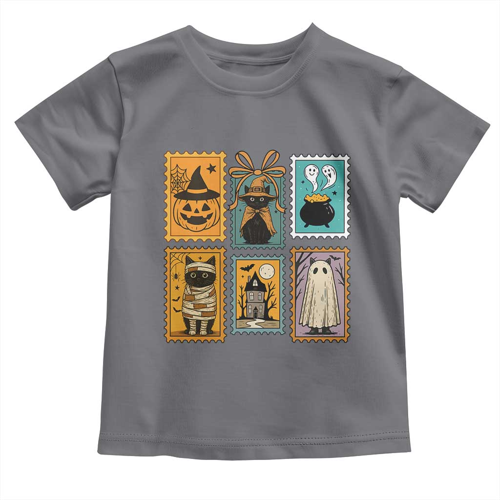 Black Cat Pumpkin Toddler T Shirt Retro Halloween Ghots Cat Stamp - Wonder Print Shop