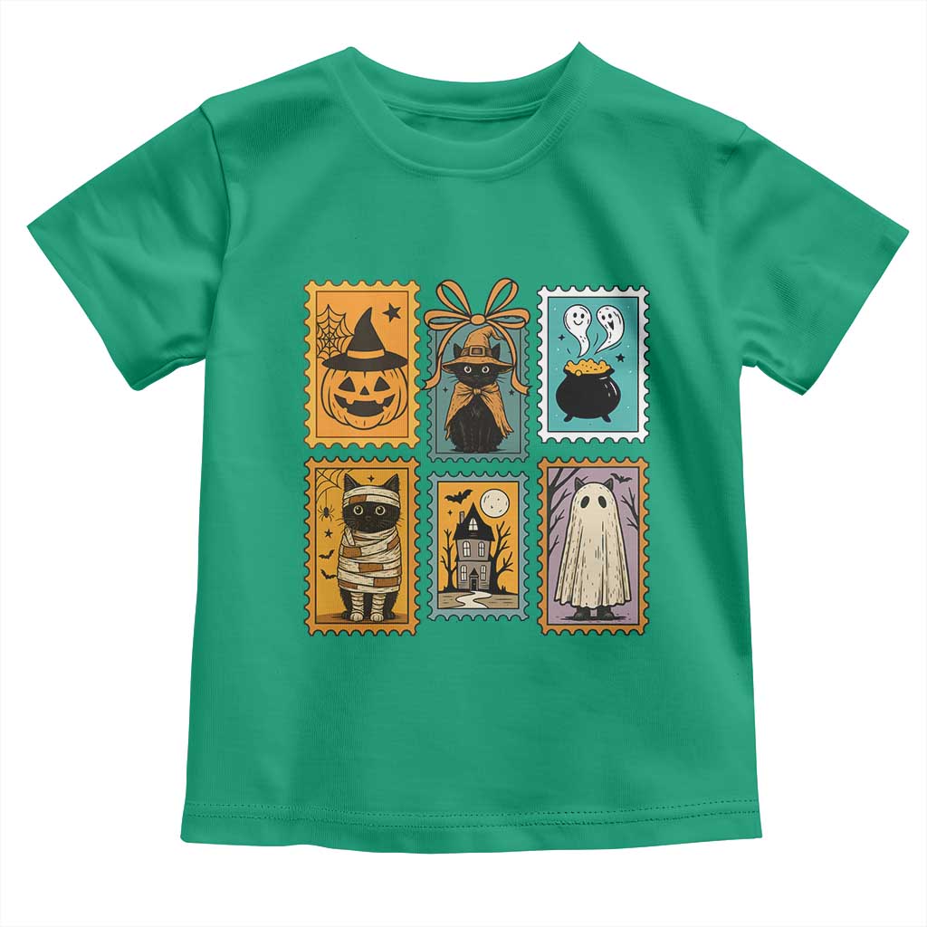 Black Cat Pumpkin Toddler T Shirt Retro Halloween Ghots Cat Stamp - Wonder Print Shop