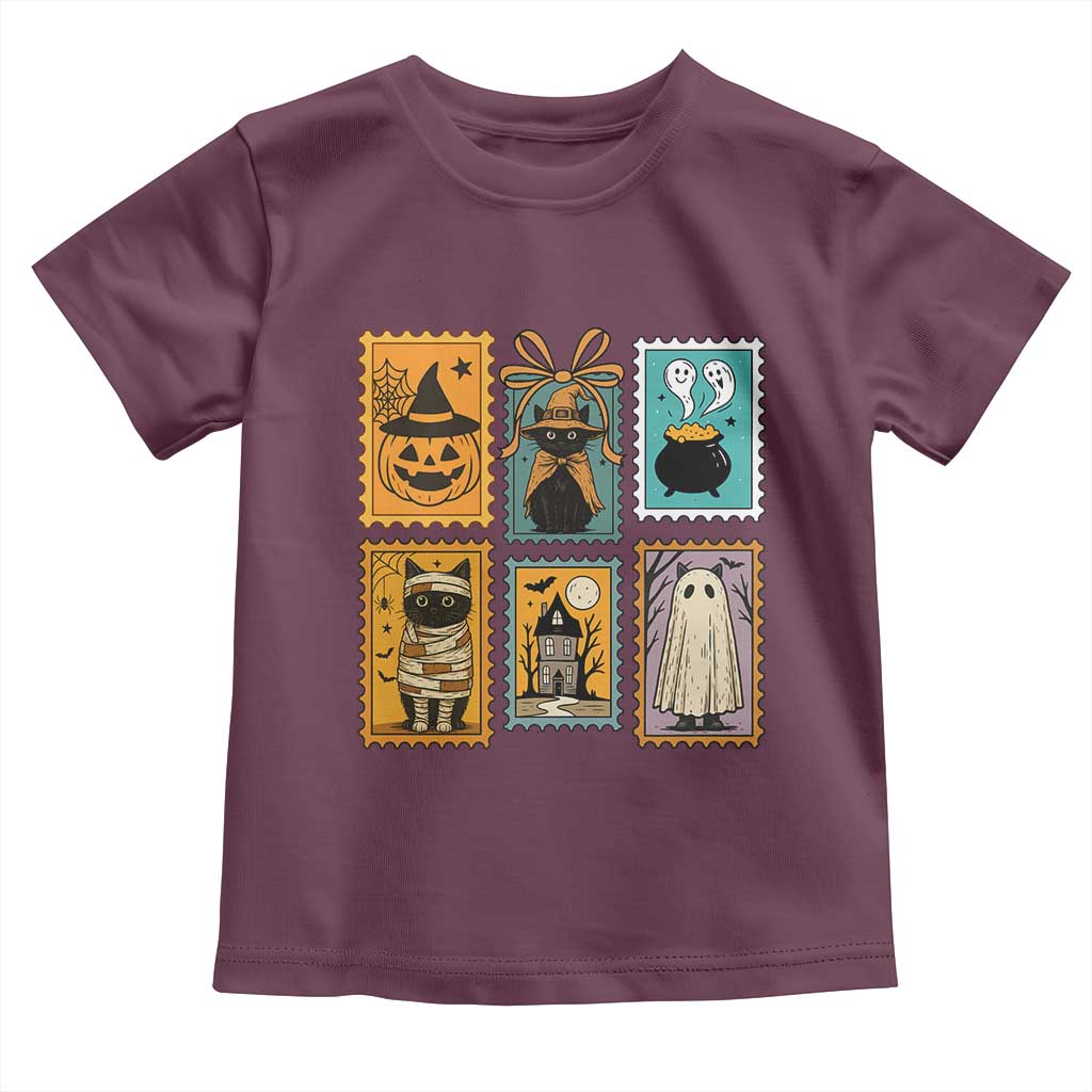 Black Cat Pumpkin Toddler T Shirt Retro Halloween Ghots Cat Stamp - Wonder Print Shop