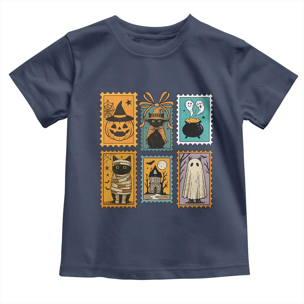 Black Cat Pumpkin Toddler T Shirt Retro Halloween Ghots Cat Stamp - Wonder Print Shop