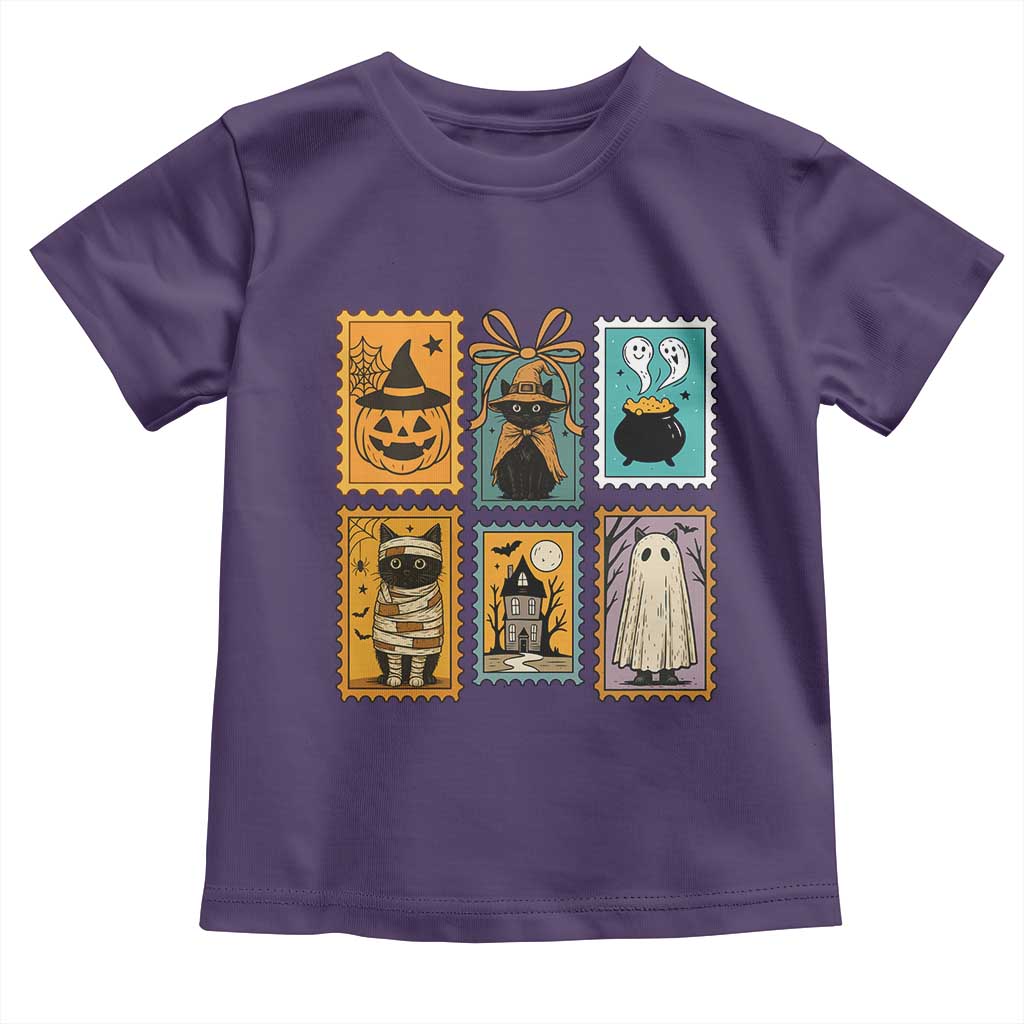 Black Cat Pumpkin Toddler T Shirt Retro Halloween Ghots Cat Stamp - Wonder Print Shop