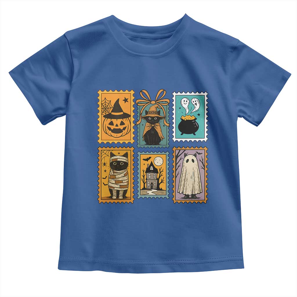 Black Cat Pumpkin Toddler T Shirt Retro Halloween Ghots Cat Stamp - Wonder Print Shop
