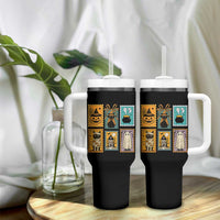 Black Cat Pumpkin Tumbler With Handle Retro Halloween Ghots Cat Stamp - Wonder Print Shop