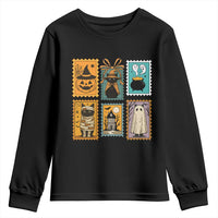 Black Cat Pumpkin Youth Sweatshirt Retro Halloween Ghots Cat Stamp - Wonder Print Shop
