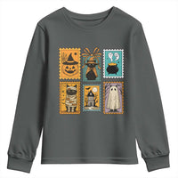 Black Cat Pumpkin Youth Sweatshirt Retro Halloween Ghots Cat Stamp - Wonder Print Shop