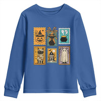 Black Cat Pumpkin Youth Sweatshirt Retro Halloween Ghots Cat Stamp - Wonder Print Shop
