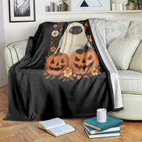 Vintage Halloween Ghost Cat Throw Blanket Groovy Floral Cute Black Cat Ghost Fall Pumpkin - Wonder Print Shop