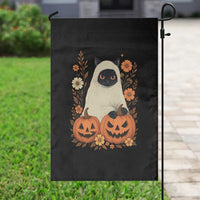 Vintage Halloween Ghost Cat Garden Flag Groovy Floral Cute Black Cat Ghost Fall Pumpkin - Wonder Print Shop