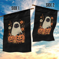 Vintage Halloween Ghost Cat Garden Flag Groovy Floral Cute Black Cat Ghost Fall Pumpkin - Wonder Print Shop