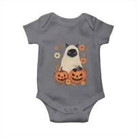 Vintage Halloween Ghost Cat Baby Onesie Groovy Floral Cute Black Cat Ghost Fall Pumpkin - Wonder Print Shop