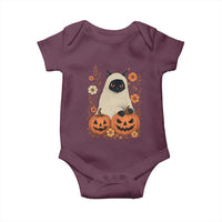 Vintage Halloween Ghost Cat Baby Onesie Groovy Floral Cute Black Cat Ghost Fall Pumpkin - Wonder Print Shop