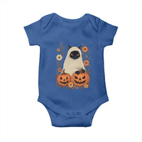 Vintage Halloween Ghost Cat Baby Onesie Groovy Floral Cute Black Cat Ghost Fall Pumpkin - Wonder Print Shop