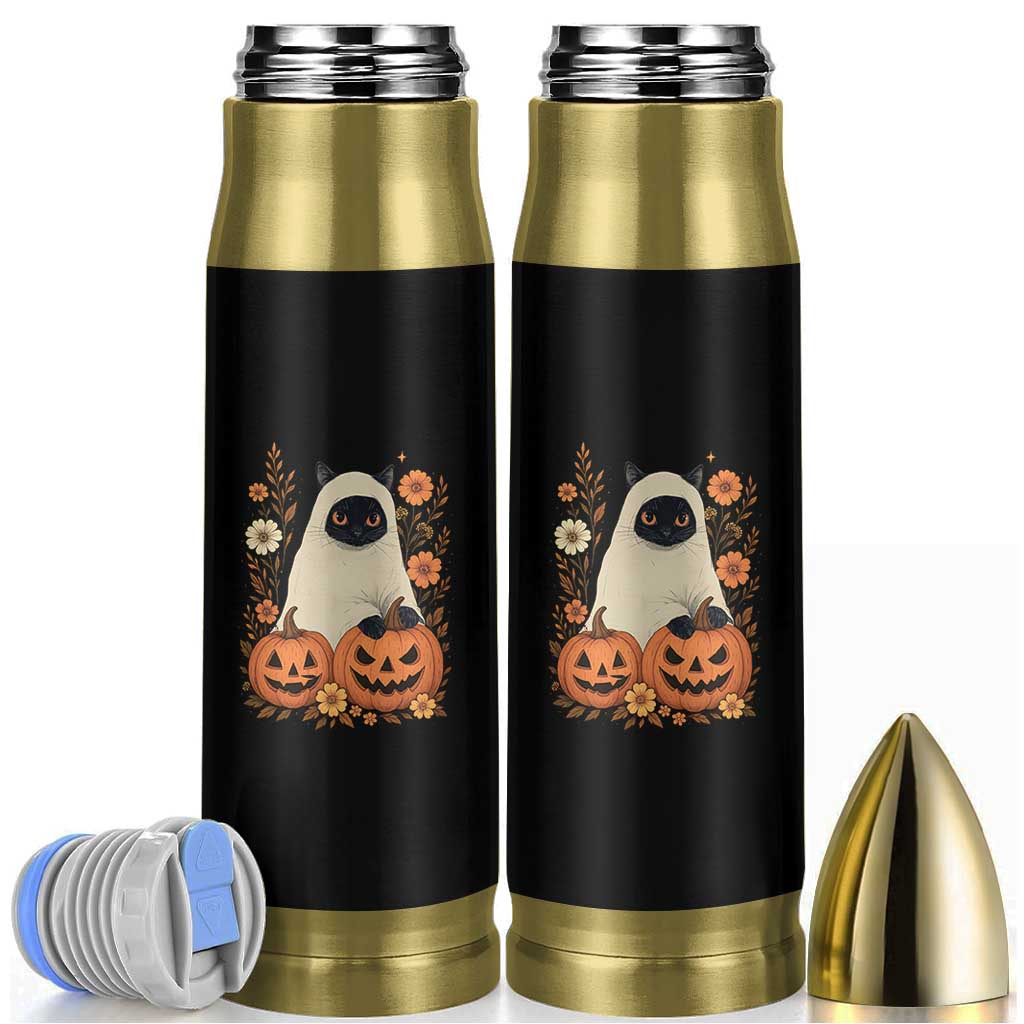 Vintage Halloween Ghost Cat Bullet Tumbler Groovy Floral Cute Black Cat Ghost Fall Pumpkin - Wonder Print Shop