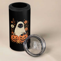 Vintage Halloween Ghost Cat 4 in 1 Can Cooler Tumbler Groovy Floral Cute Black Cat Ghost Fall Pumpkin - Wonder Print Shop