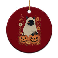 Vintage Halloween Ghost Cat Ceramic Ornament Groovy Floral Cute Black Cat Ghost Fall Pumpkin - Wonder Print Shop