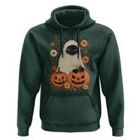 Vintage Halloween Ghost Cat Hoodie Groovy Floral Cute Black Cat Ghost Fall Pumpkin - Wonder Print Shop