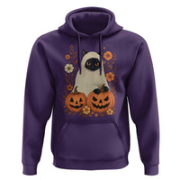 Vintage Halloween Ghost Cat Hoodie Groovy Floral Cute Black Cat Ghost Fall Pumpkin - Wonder Print Shop