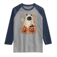 Vintage Halloween Ghost Cat Raglan Shirt Groovy Floral Cute Black Cat Ghost Fall Pumpkin - Wonder Print Shop