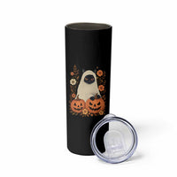 Vintage Halloween Ghost Cat Skinny Tumbler Groovy Floral Cute Black Cat Ghost Fall Pumpkin - Wonder Print Shop