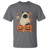 Vintage Halloween Ghost Cat T Shirt Groovy Floral Cute Black Cat Ghost Fall Pumpkin - Wonder Print Shop