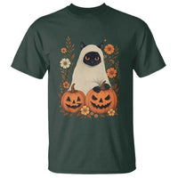 Vintage Halloween Ghost Cat T Shirt Groovy Floral Cute Black Cat Ghost Fall Pumpkin - Wonder Print Shop