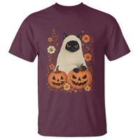 Vintage Halloween Ghost Cat T Shirt Groovy Floral Cute Black Cat Ghost Fall Pumpkin - Wonder Print Shop