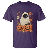 Vintage Halloween Ghost Cat T Shirt Groovy Floral Cute Black Cat Ghost Fall Pumpkin - Wonder Print Shop