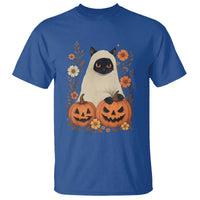 Vintage Halloween Ghost Cat T Shirt Groovy Floral Cute Black Cat Ghost Fall Pumpkin - Wonder Print Shop