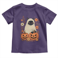 Vintage Halloween Ghost Cat Toddler T Shirt Groovy Floral Cute Black Cat Ghost Fall Pumpkin - Wonder Print Shop