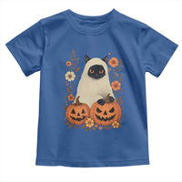 Vintage Halloween Ghost Cat Toddler T Shirt Groovy Floral Cute Black Cat Ghost Fall Pumpkin - Wonder Print Shop