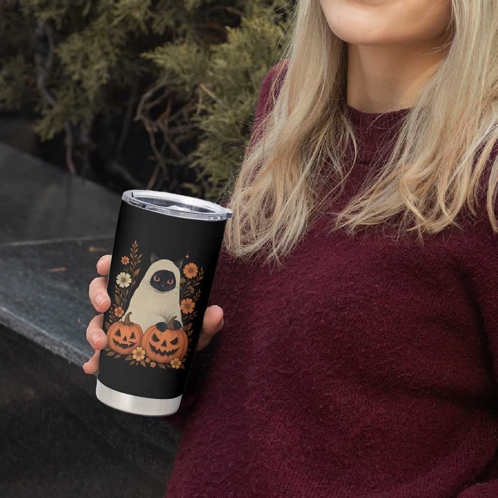 Vintage Halloween Ghost Cat Tumbler Cup Groovy Floral Cute Black Cat Ghost Fall Pumpkin - Wonder Print Shop