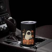 Vintage Halloween Ghost Cat Tumbler Cup Groovy Floral Cute Black Cat Ghost Fall Pumpkin - Wonder Print Shop