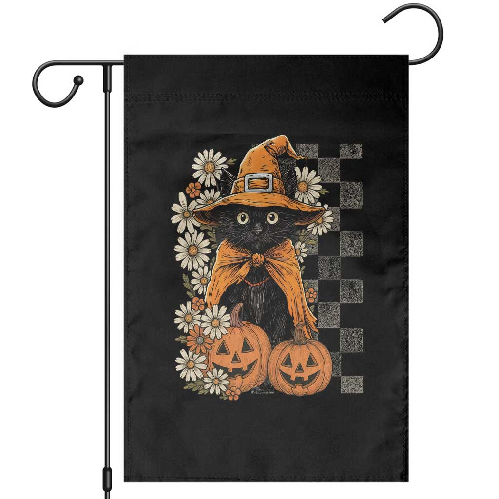 Boho Cat Wild Flowers Garden Flag Vintage Autumn Cozy Black Cat Pumpkin Halloween