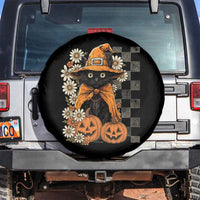 Boho Cat Wild Flowers Spare Tire Cover Vintage Autumn Cozy Black Cat Pumpkin Halloween