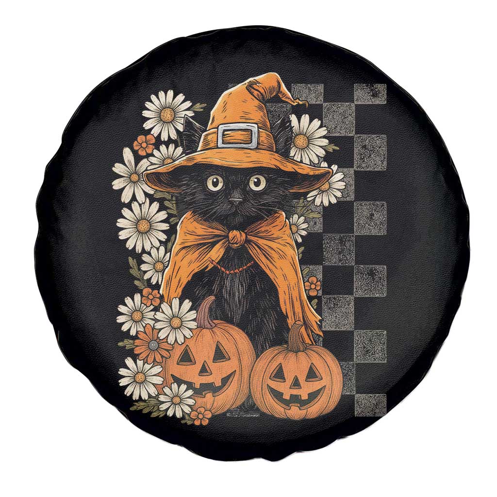 Boho Cat Wild Flowers Spare Tire Cover Vintage Autumn Cozy Black Cat Pumpkin Halloween