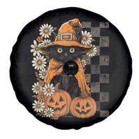 Boho Cat Wild Flowers Spare Tire Cover Vintage Autumn Cozy Black Cat Pumpkin Halloween