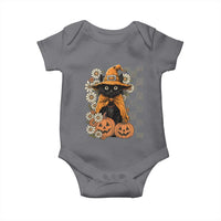 Boho Cat Wild Flowers Baby Onesie Vintage Autumn Cozy Black Cat Pumpkin Halloween