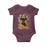 Boho Cat Wild Flowers Baby Onesie Vintage Autumn Cozy Black Cat Pumpkin Halloween