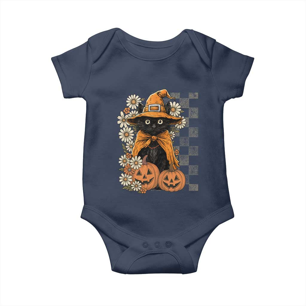 Boho Cat Wild Flowers Baby Onesie Vintage Autumn Cozy Black Cat Pumpkin Halloween