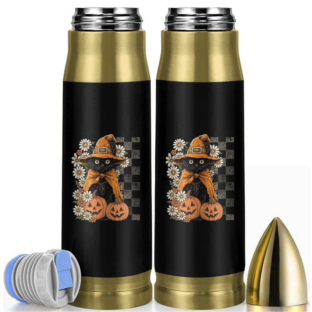 Boho Cat Wild Flowers Bullet Tumbler Vintage Autumn Cozy Black Cat Pumpkin Halloween
