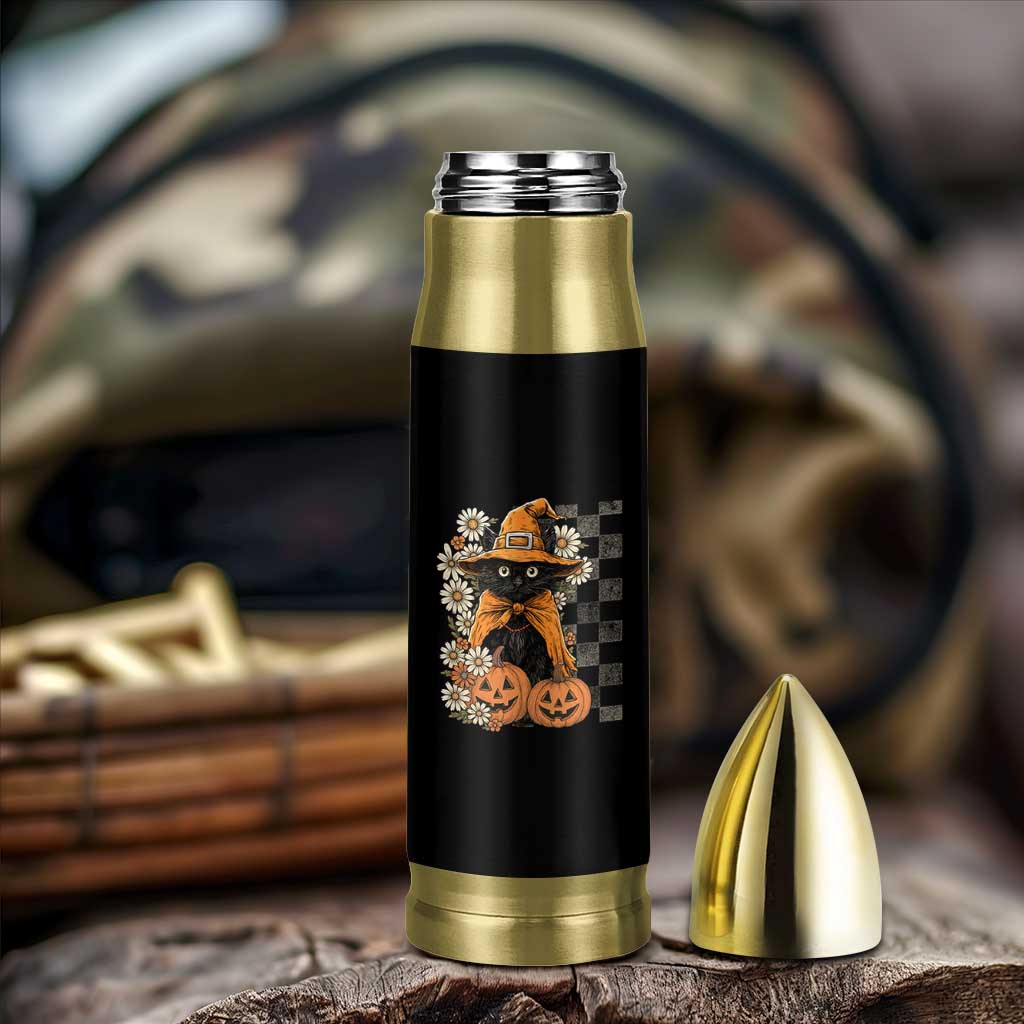 Boho Cat Wild Flowers Bullet Tumbler Vintage Autumn Cozy Black Cat Pumpkin Halloween