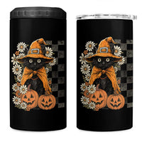 Boho Cat Wild Flowers 4 in 1 Can Cooler Tumbler Vintage Autumn Cozy Black Cat Pumpkin Halloween