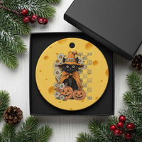 Boho Cat Wild Flowers Ceramic Ornament Vintage Autumn Cozy Black Cat Pumpkin Halloween