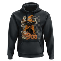 Boho Cat Wild Flowers Hoodie Vintage Autumn Cozy Black Cat Pumpkin Halloween