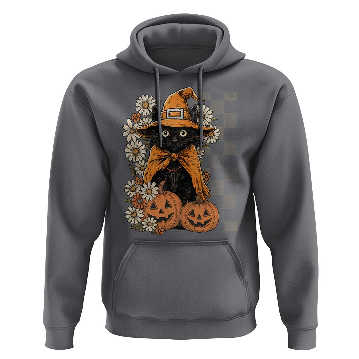 Boho Cat Wild Flowers Hoodie Vintage Autumn Cozy Black Cat Pumpkin Halloween