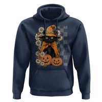 Boho Cat Wild Flowers Hoodie Vintage Autumn Cozy Black Cat Pumpkin Halloween
