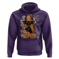 Boho Cat Wild Flowers Hoodie Vintage Autumn Cozy Black Cat Pumpkin Halloween